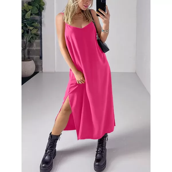 imageANRABESS Womens Summer Spaghetti Strap V Neck Casual Loose Backless Slit Maxi Beach Sun DressRose