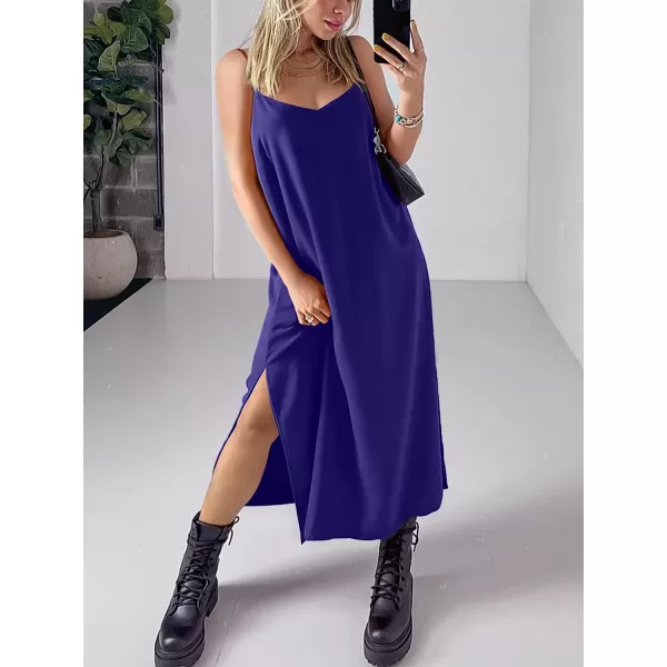 imageANRABESS Womens Summer Spaghetti Strap V Neck Casual Loose Backless Slit Maxi Beach Sun DressRoyal Blue