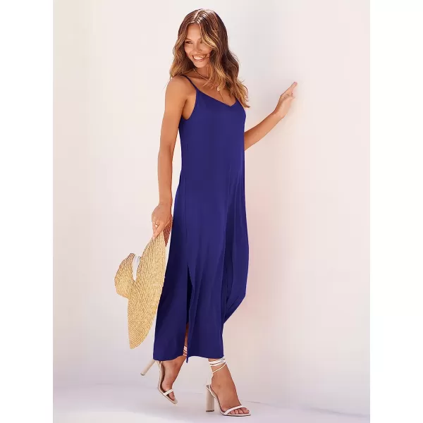 imageANRABESS Womens Summer Spaghetti Strap V Neck Casual Loose Backless Slit Maxi Beach Sun DressRoyal Blue