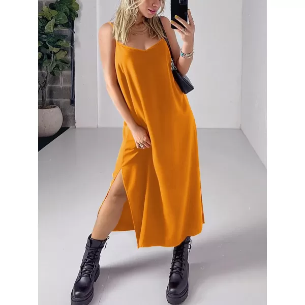 imageANRABESS Womens Summer Spaghetti Strap V Neck Casual Loose Backless Slit Maxi Beach Sun DressYellow