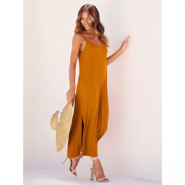imageANRABESS Womens Summer Spaghetti Strap V Neck Casual Loose Backless Slit Maxi Beach Sun DressYellow