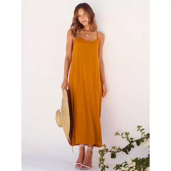 imageANRABESS Womens Summer Spaghetti Strap V Neck Casual Loose Backless Slit Maxi Beach Sun DressYellow