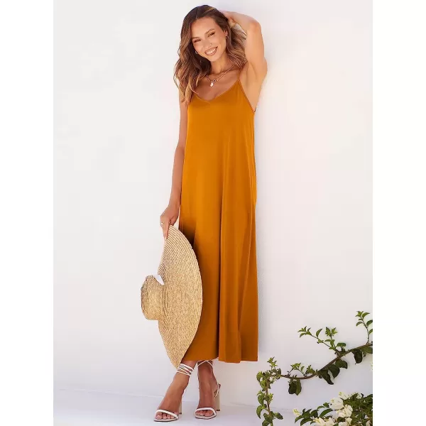 imageANRABESS Womens Summer Spaghetti Strap V Neck Casual Loose Backless Slit Maxi Beach Sun DressYellow