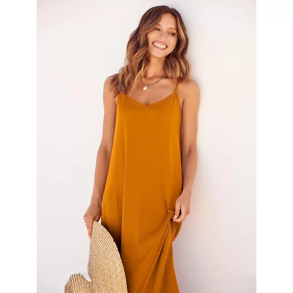 imageANRABESS Womens Summer Spaghetti Strap V Neck Casual Loose Backless Slit Maxi Beach Sun DressYellow
