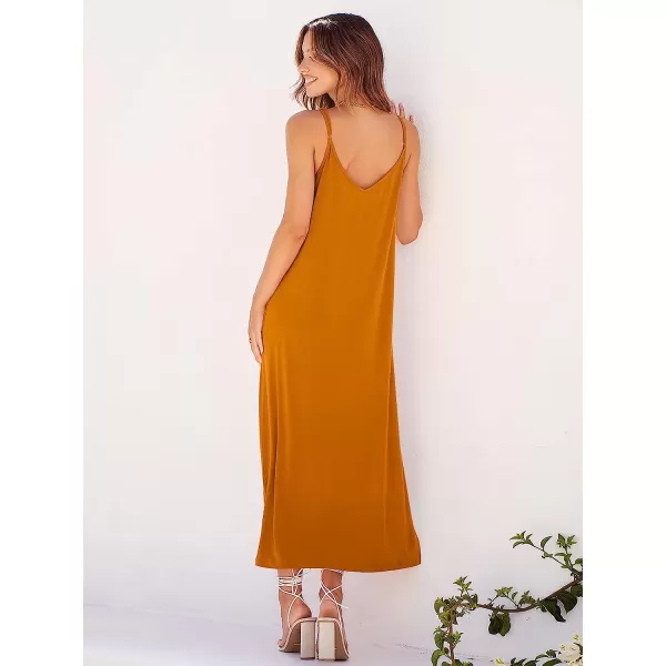 imageANRABESS Womens Summer Spaghetti Strap V Neck Casual Loose Backless Slit Maxi Beach Sun DressYellow