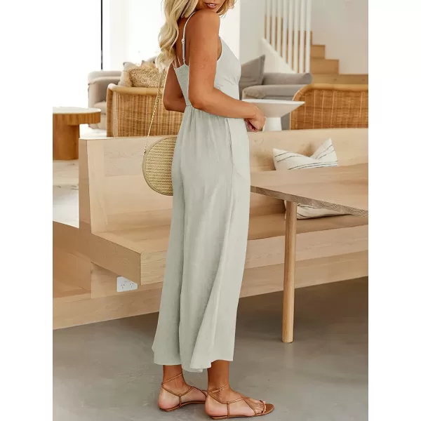 imageANRABESS Womens Summer Spaghetti Straps V Neck Cutout Smocked High Waist Wide leg Jumpsuits Rompers with PocketsGray