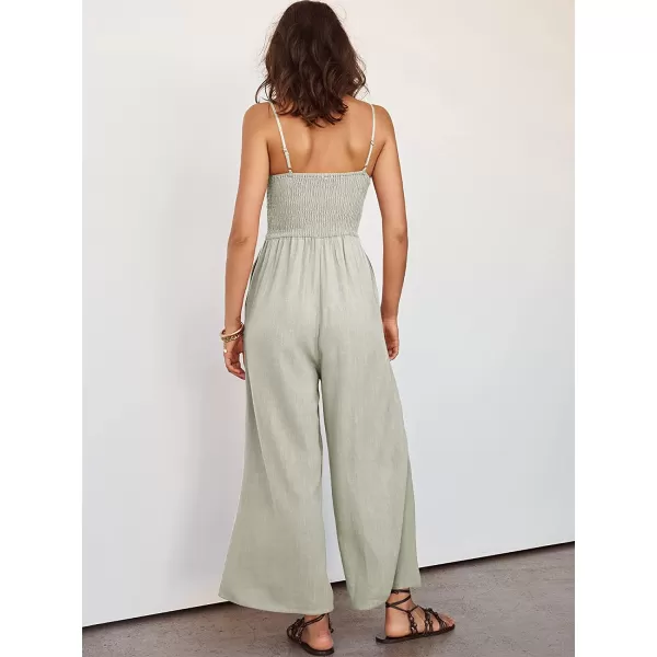 imageANRABESS Womens Summer Spaghetti Straps V Neck Cutout Smocked High Waist Wide leg Jumpsuits Rompers with PocketsGray