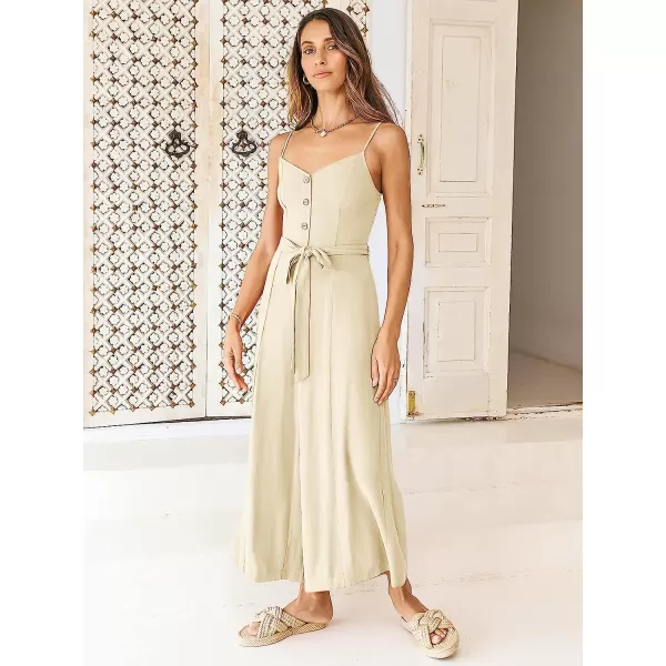 imageANRABESS Womens Summer Spaghetti Straps V Neck Smocked Wide Leg Jumpsuits Rompers With BeltApricot