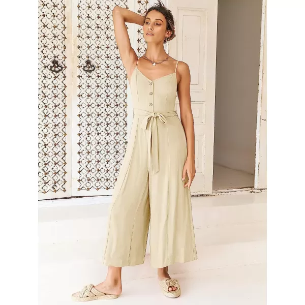 imageANRABESS Womens Summer Spaghetti Straps V Neck Smocked Wide Leg Jumpsuits Rompers With BeltApricot