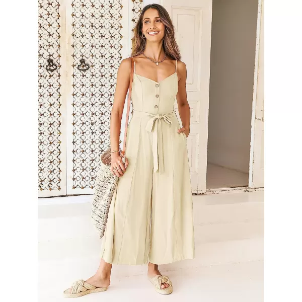 imageANRABESS Womens Summer Spaghetti Straps V Neck Smocked Wide Leg Jumpsuits Rompers With BeltApricot