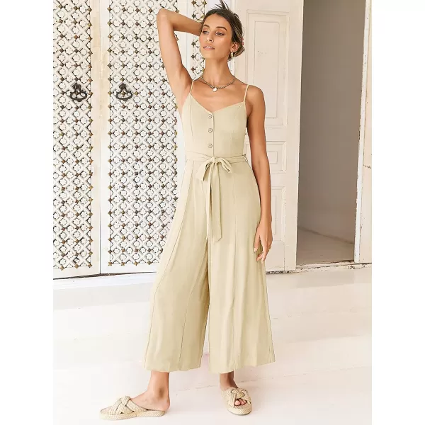 imageANRABESS Womens Summer Spaghetti Straps V Neck Smocked Wide Leg Jumpsuits Rompers With BeltApricot