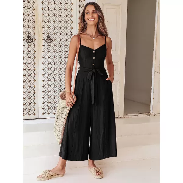 imageANRABESS Womens Summer Spaghetti Straps V Neck Smocked Wide Leg Jumpsuits Rompers With BeltBlack