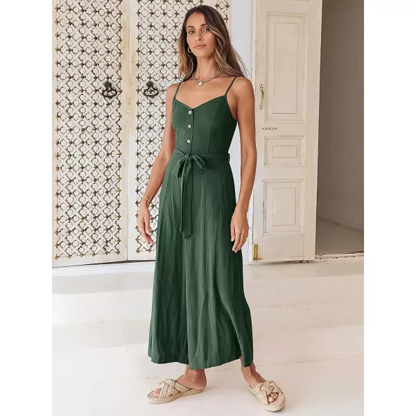 imageANRABESS Womens Summer Spaghetti Straps V Neck Smocked Wide Leg Jumpsuits Rompers With BeltGreen