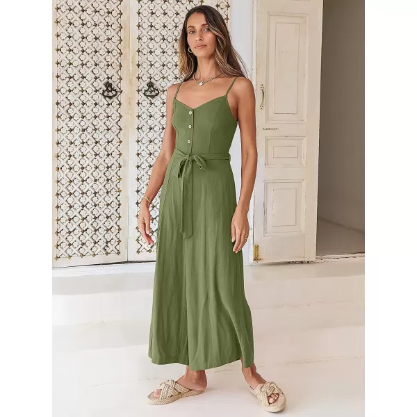 imageANRABESS Womens Summer Spaghetti Straps V Neck Smocked Wide Leg Jumpsuits Rompers With BeltOlive