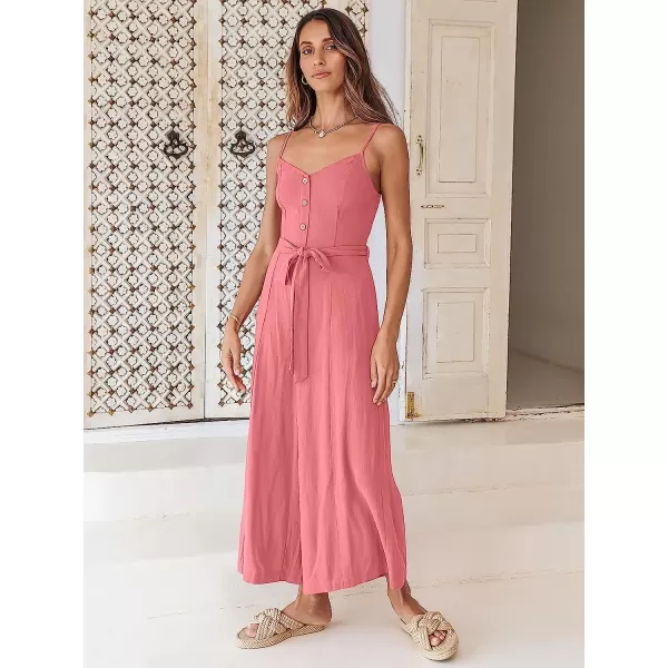imageANRABESS Womens Summer Spaghetti Straps V Neck Smocked Wide Leg Jumpsuits Rompers With BeltPeach
