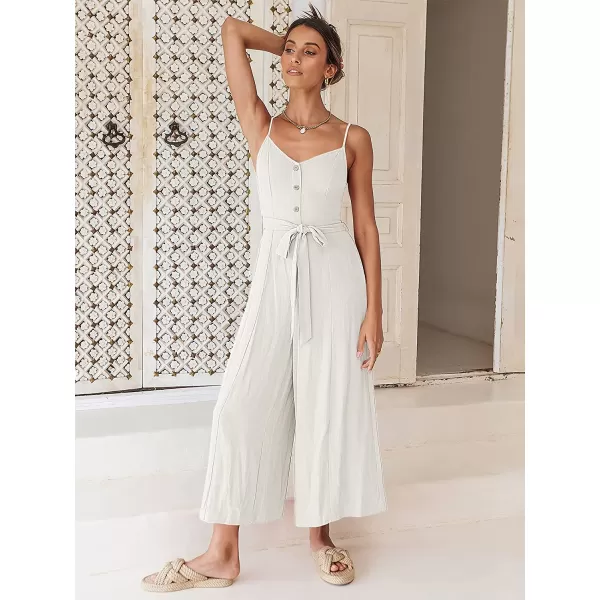 imageANRABESS Womens Summer Spaghetti Straps V Neck Smocked Wide Leg Jumpsuits Rompers With BeltWhite