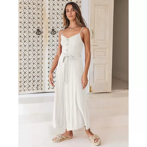imageANRABESS Womens Summer Spaghetti Straps V Neck Smocked Wide Leg Jumpsuits Rompers With BeltWhite