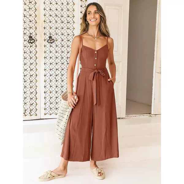 imageANRABESS Womens Summer Spaghetti Straps V Neck Smocked Wide Leg Jumpsuits Rompers With BeltYellow