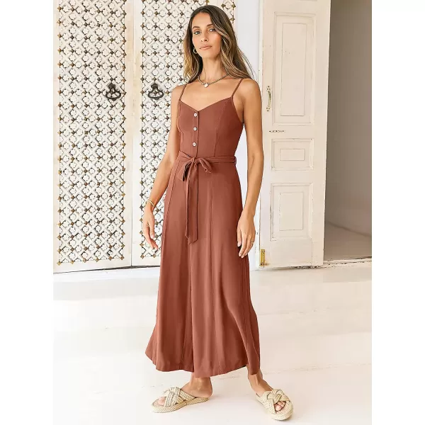 imageANRABESS Womens Summer Spaghetti Straps V Neck Smocked Wide Leg Jumpsuits Rompers With BeltYellow