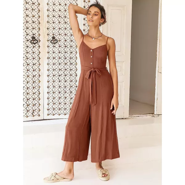 imageANRABESS Womens Summer Spaghetti Straps V Neck Smocked Wide Leg Jumpsuits Rompers With BeltYellow