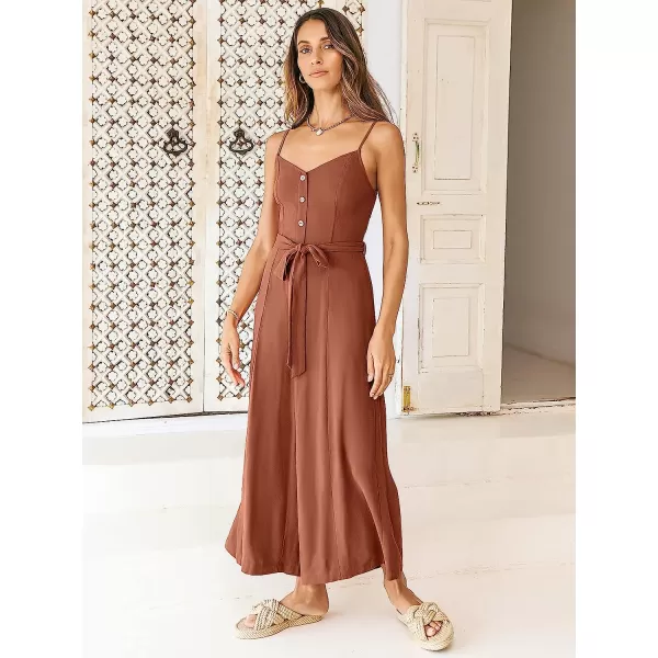 imageANRABESS Womens Summer Spaghetti Straps V Neck Smocked Wide Leg Jumpsuits Rompers With BeltYellow