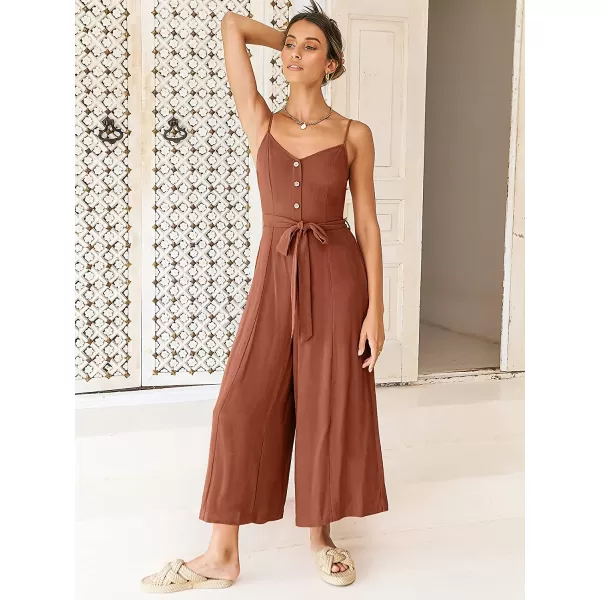 imageANRABESS Womens Summer Spaghetti Straps V Neck Smocked Wide Leg Jumpsuits Rompers With BeltYellow