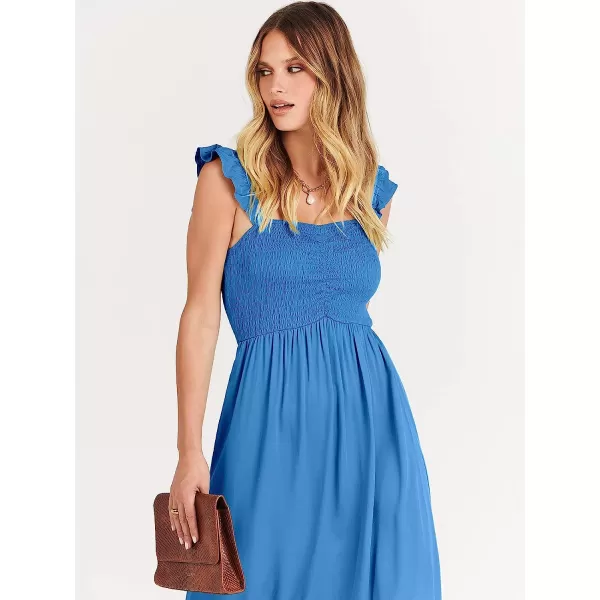 imageANRABESS Womens Summer Square Neck Strap Ruffle Sleeve Maxi Dress Smocked High Low Hem Flowy Beach Sundress with Pockets02blue
