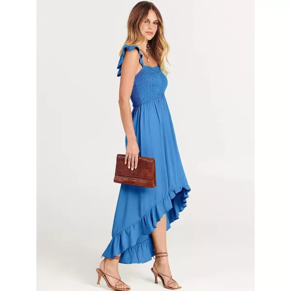 imageANRABESS Womens Summer Square Neck Strap Ruffle Sleeve Maxi Dress Smocked High Low Hem Flowy Beach Sundress with Pockets02blue