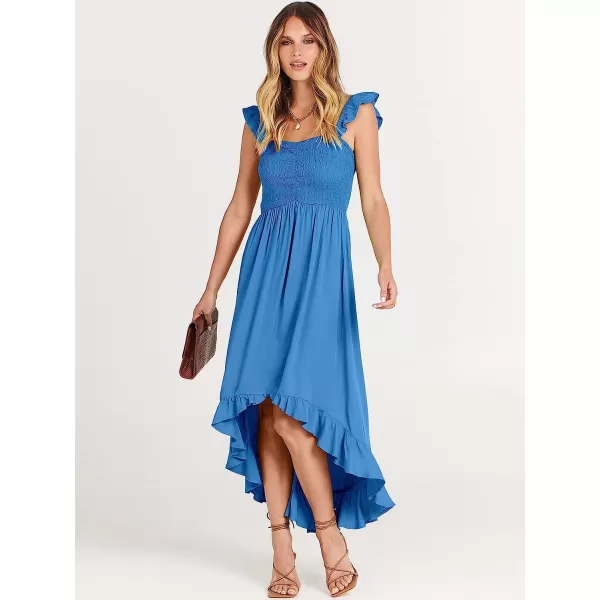imageANRABESS Womens Summer Square Neck Strap Ruffle Sleeve Maxi Dress Smocked High Low Hem Flowy Beach Sundress with Pockets02blue