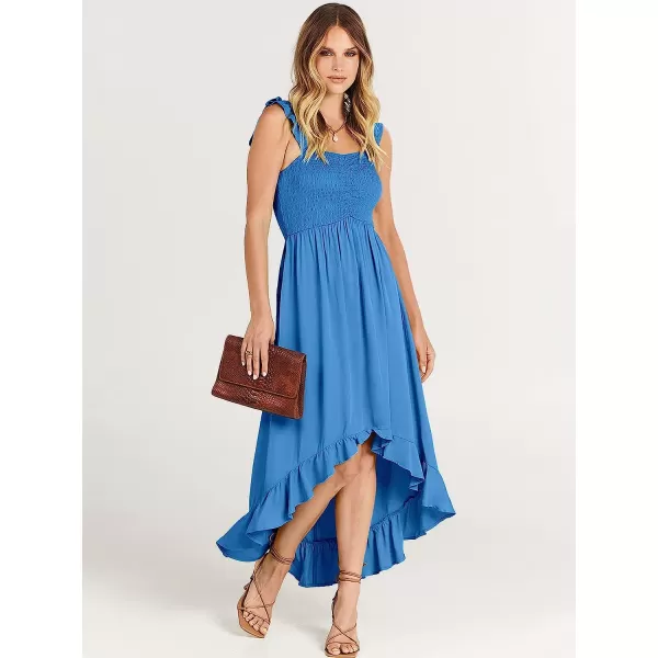 imageANRABESS Womens Summer Square Neck Strap Ruffle Sleeve Maxi Dress Smocked High Low Hem Flowy Beach Sundress with Pockets02blue