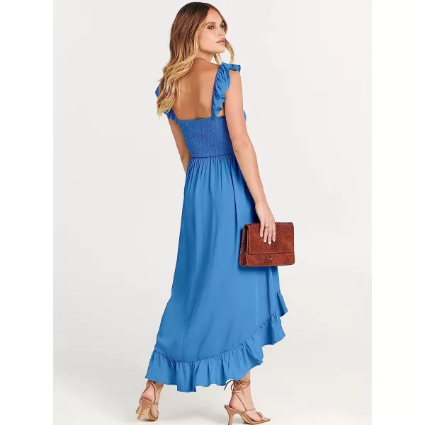 imageANRABESS Womens Summer Square Neck Strap Ruffle Sleeve Maxi Dress Smocked High Low Hem Flowy Beach Sundress with Pockets02blue