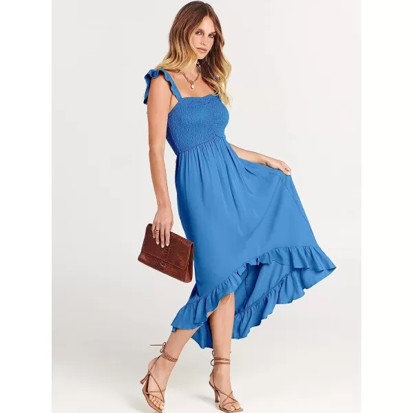 imageANRABESS Womens Summer Square Neck Strap Ruffle Sleeve Maxi Dress Smocked High Low Hem Flowy Beach Sundress with Pockets02blue