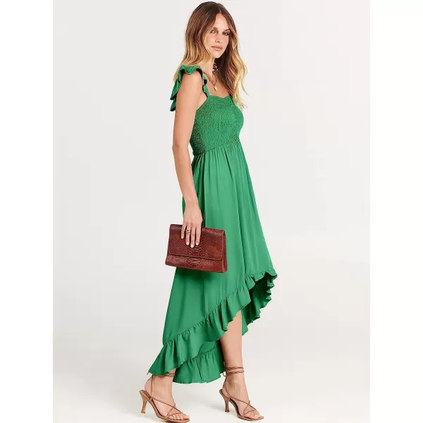 imageANRABESS Womens Summer Square Neck Strap Ruffle Sleeve Maxi Dress Smocked High Low Hem Flowy Beach Sundress with Pockets03green