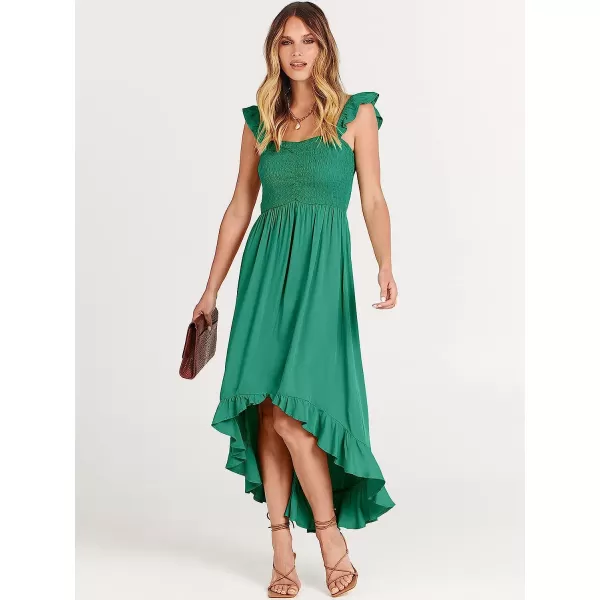 imageANRABESS Womens Summer Square Neck Strap Ruffle Sleeve Maxi Dress Smocked High Low Hem Flowy Beach Sundress with Pockets05sage