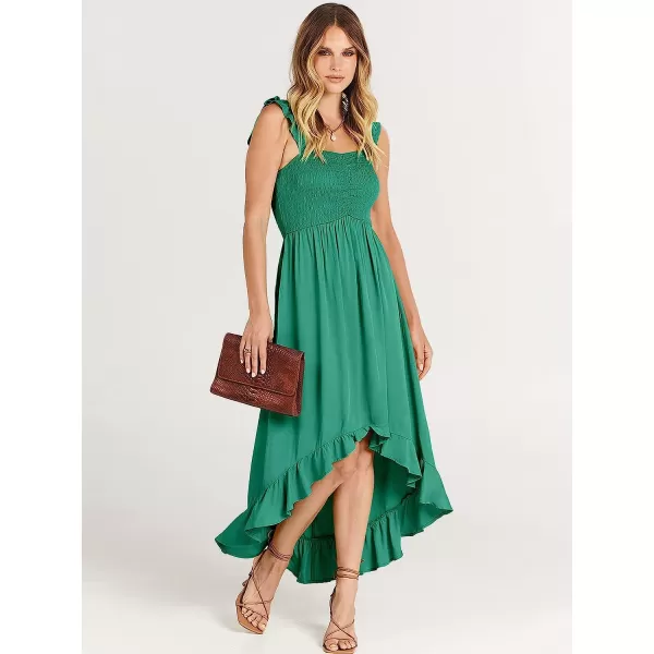 imageANRABESS Womens Summer Square Neck Strap Ruffle Sleeve Maxi Dress Smocked High Low Hem Flowy Beach Sundress with Pockets05sage