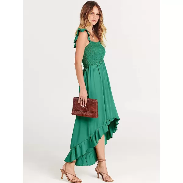 imageANRABESS Womens Summer Square Neck Strap Ruffle Sleeve Maxi Dress Smocked High Low Hem Flowy Beach Sundress with Pockets05sage