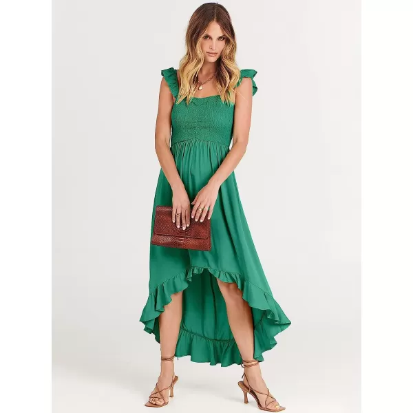 imageANRABESS Womens Summer Square Neck Strap Ruffle Sleeve Maxi Dress Smocked High Low Hem Flowy Beach Sundress with Pockets05sage