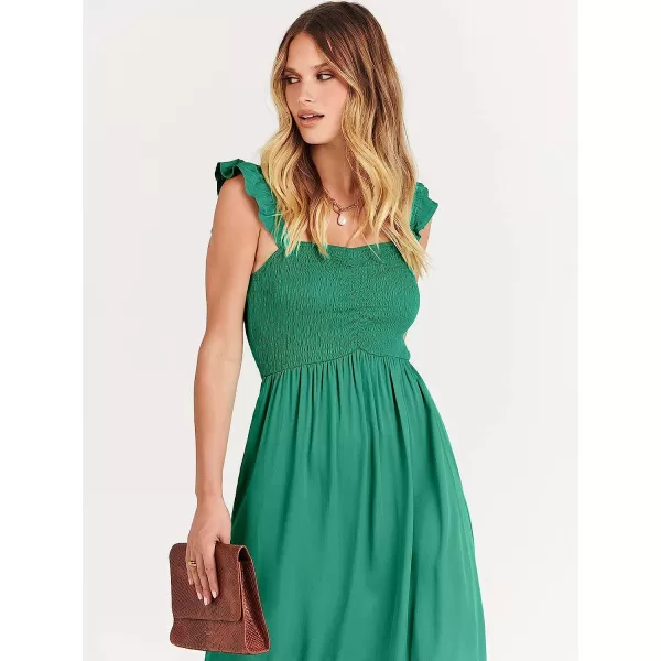imageANRABESS Womens Summer Square Neck Strap Ruffle Sleeve Maxi Dress Smocked High Low Hem Flowy Beach Sundress with Pockets05sage
