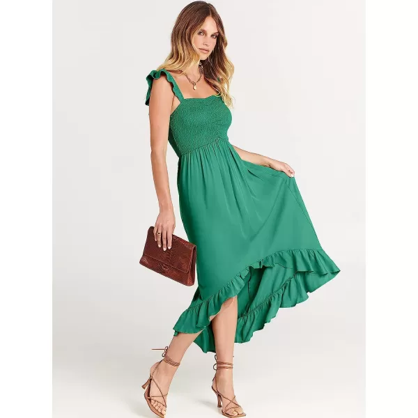 imageANRABESS Womens Summer Square Neck Strap Ruffle Sleeve Maxi Dress Smocked High Low Hem Flowy Beach Sundress with Pockets05sage