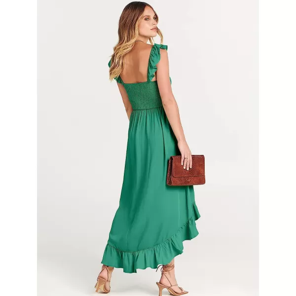 imageANRABESS Womens Summer Square Neck Strap Ruffle Sleeve Maxi Dress Smocked High Low Hem Flowy Beach Sundress with Pockets05sage