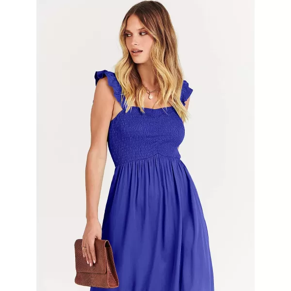 imageANRABESS Womens Summer Square Neck Strap Ruffle Sleeve Maxi Dress Smocked High Low Hem Flowy Beach Sundress with Pockets07royal Blue