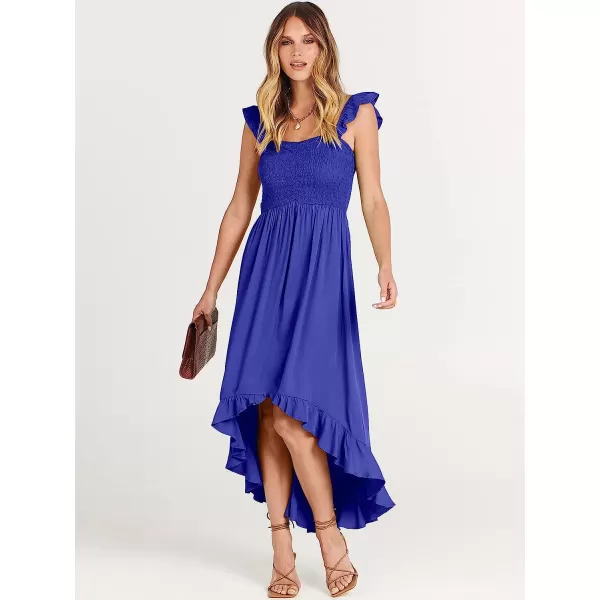 imageANRABESS Womens Summer Square Neck Strap Ruffle Sleeve Maxi Dress Smocked High Low Hem Flowy Beach Sundress with Pockets07royal Blue
