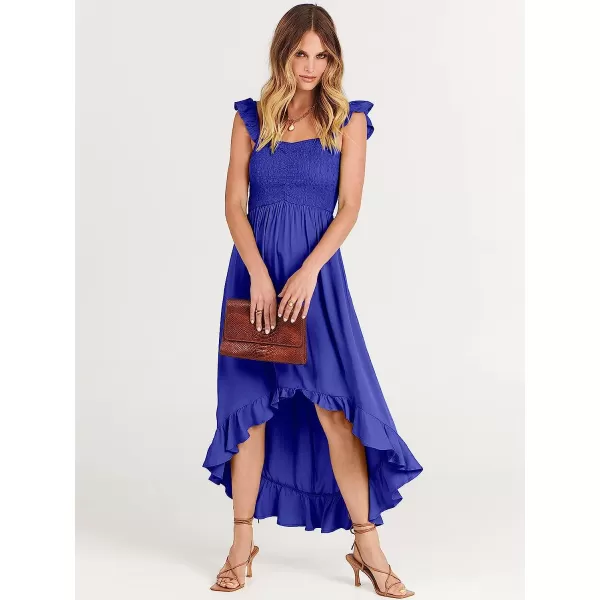 imageANRABESS Womens Summer Square Neck Strap Ruffle Sleeve Maxi Dress Smocked High Low Hem Flowy Beach Sundress with Pockets07royal Blue
