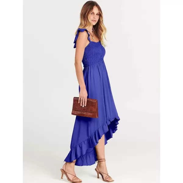 imageANRABESS Womens Summer Square Neck Strap Ruffle Sleeve Maxi Dress Smocked High Low Hem Flowy Beach Sundress with Pockets07royal Blue
