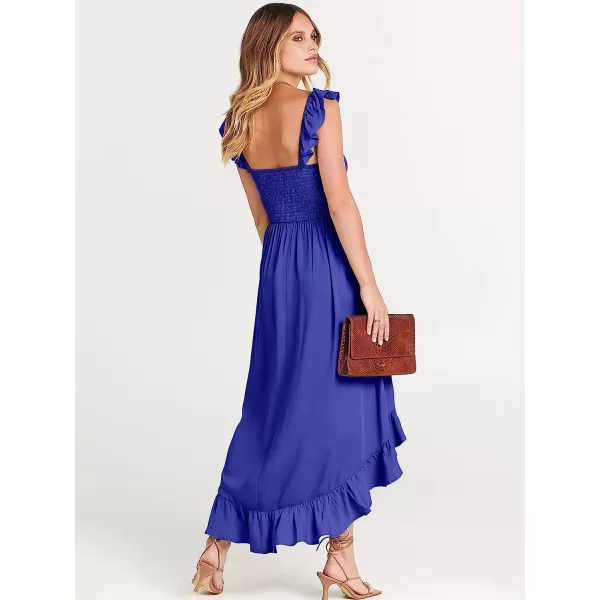 imageANRABESS Womens Summer Square Neck Strap Ruffle Sleeve Maxi Dress Smocked High Low Hem Flowy Beach Sundress with Pockets07royal Blue
