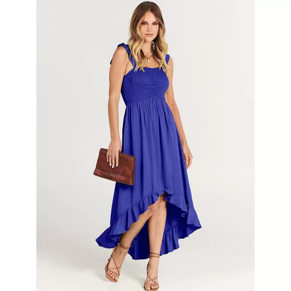 imageANRABESS Womens Summer Square Neck Strap Ruffle Sleeve Maxi Dress Smocked High Low Hem Flowy Beach Sundress with Pockets07royal Blue