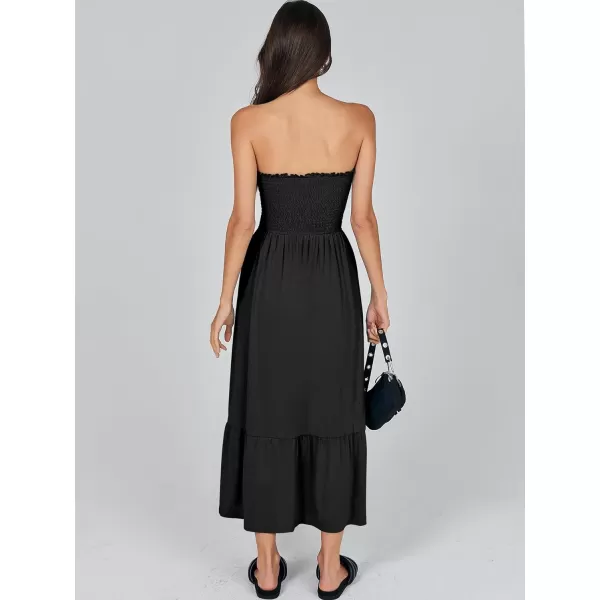imageANRABESS Womens Summer Strapless Smocked ALine Fit Flare 2024 Fashion Boho Beach Party Long Maxi Dress with PocketsBlack