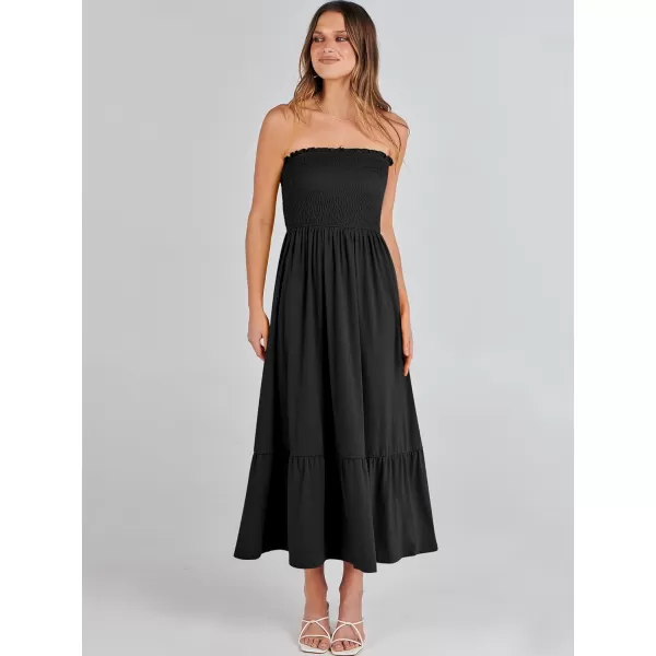 imageANRABESS Womens Summer Strapless Smocked ALine Fit Flare 2024 Fashion Boho Beach Party Long Maxi Dress with PocketsBlack