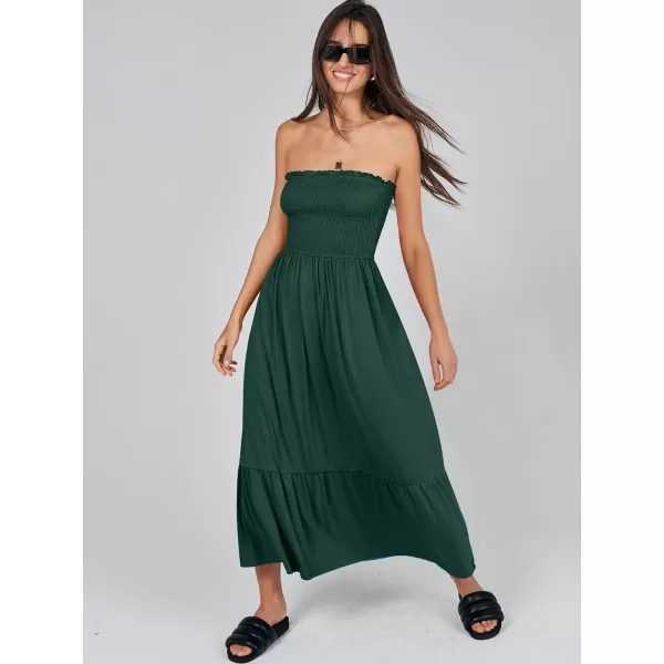 imageANRABESS Womens Summer Strapless Smocked ALine Fit Flare 2024 Fashion Boho Beach Party Long Maxi Dress with PocketsDeep Green