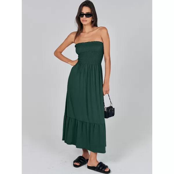 imageANRABESS Womens Summer Strapless Smocked ALine Fit Flare 2024 Fashion Boho Beach Party Long Maxi Dress with PocketsDeep Green